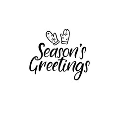 Seasons Greetings. Christmas calligraphy. Handwritten brush lettering for greeting card, poster, invitation, banner. Hand drawn design elements. Isolated on white background.