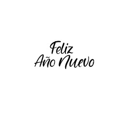 Feliz ano Nuevo. Happy new year in spanish. Christmas calligraphy. Handwritten brush lettering for greeting card, poster, invitation, banner. Hand drawn design elements. Isolated on white background.