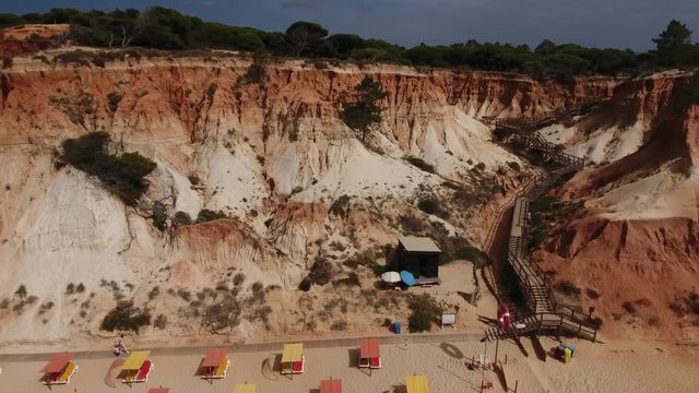 Aerial footage of Falesia Beach (Praia da Falesia) in Algarve, Portugal