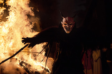 Krampus during the traditional alpine festival., Tarvisio, Julian alps, Italy