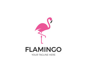 Pink Flamingo Logo Template. Bird Vector Design. Animal World Illustration