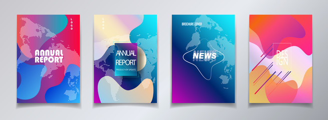 Abstract covers template set with bauhaus, memphis and hipster style graphic fluid color bubles geometric elements. Applicable for placards, Annual report brochures, posters, banners vector