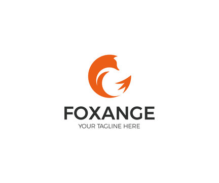 Orange Round Fox Logo Template. Circle Abstract Fox Vector Design. Animal Circular Illustration