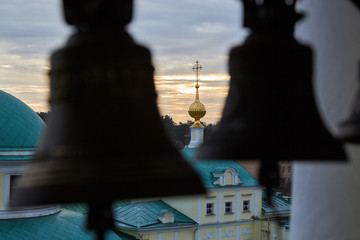 the bells and crosses of an Orthodox monastery.
