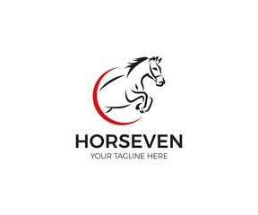 Jumping Horse Logo Template. Line Animal Vector Design. Pet Circular Illustration