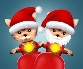 Cute Dogs Santa on a scooter. Christmas concept