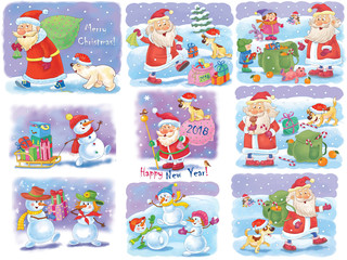 Ney Year. Christmas. Coloring page. Illustration for children. Cute and funny cartoon characters