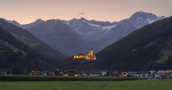 Campo Tures village and the medieval castle in the Aurina valley, South Tyrol, Italy