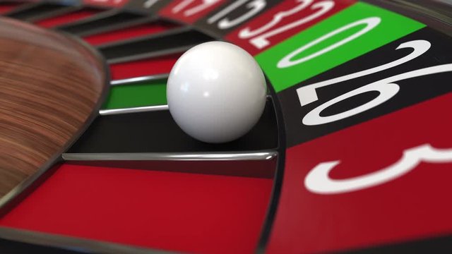 Casino roulette wheel ball hits 26 black