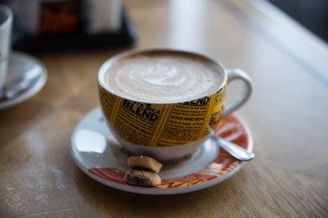 Cappuccino in a bright cup