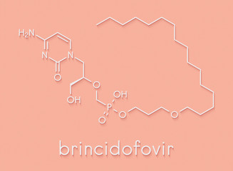 Brincidofovir antiviral drug molecule. Prodrug of cidofovir. Skeletal formula.
