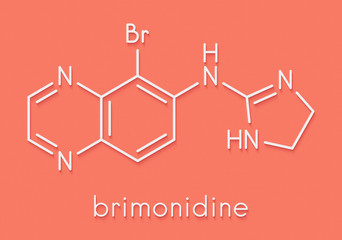 Brimonidine alpha2-adrenergic drug molecule. Used in treatment of open-angle glaucoma, ocular hypertension and rosacea. Skeletal formula.