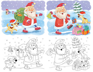 Ney Year. Christmas. Coloring page. Illustration for children. Cute and funny cartoon characters