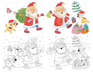 Ney Year. Christmas. Coloring page. Illustration for children. Cute and funny cartoon characters