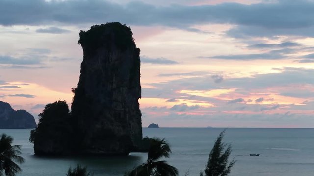 Limestone rock after sunset, Krabi, Thailand.