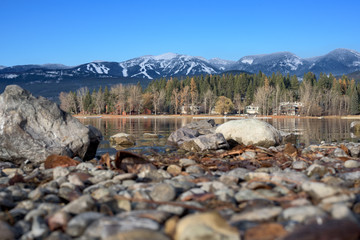 Fototapeta premium Whitefish Mountain Resort viewed from the shores of Whitefish Lake in Whitefish, Montana