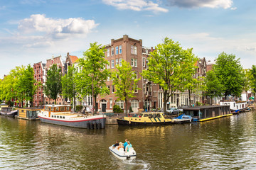 Amsterdam canals and  boats, Holland, Netherlands.