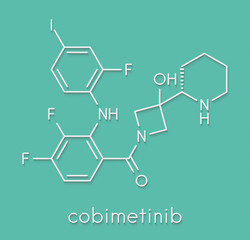 Cobimetinib melanoma drug molecule. Skeletal formula.