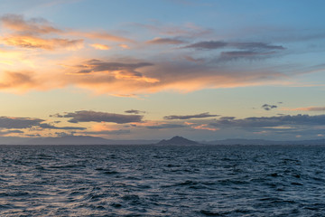 Sailing yacht and sunset in the sea. La Manga. Spain.

