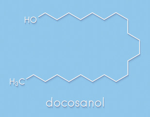 Docosanol (behenyl alcohol) antiviral drug molecule. Used in treatment of cold sores (herpes simplex virus). Skeletal formula.