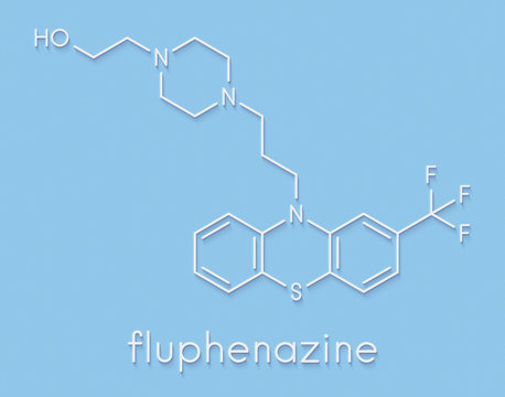 Fluphenazine antipsychotic drug molecule. Skeletal formula.