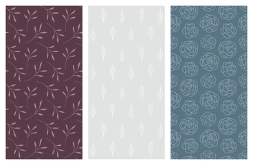 vector seamless patterns with flowers and leaves