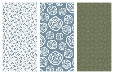 vector seamless patterns with flowers and leaves