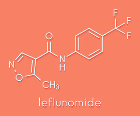 Leflunomide rheumatoid arthritis drug molecule. Skeletal formula.