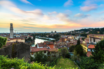 Fototapeta na wymiar Verona at sunset in Italy