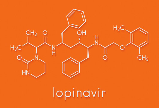Lopinavir HIV drug molecule. Protease inhibitor class antiretroviral. Skeletal formula.