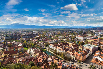 Naklejka premium Aerial view of Ljubljana in Slovenia