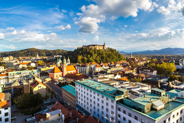 Fototapeta na wymiar Aerial view of Ljubljana's castle