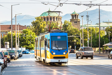 Old tram in Sofia, Bulgaria - obrazy, fototapety, plakaty