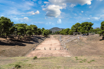 Ruins of stadium in Epidavros, Greece