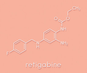 Retigabine (ezogabine) anticonvulsant drug molecule. Used in treatment of seizures (epilepsy). Skeletal formula.