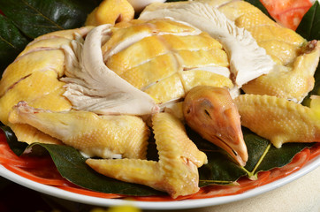 Chopped boiled free range chicken  on the plate