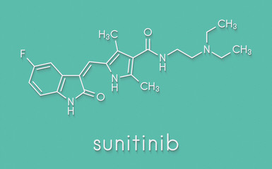 Sunitinib cancer drug molecule. Skeletal formula.