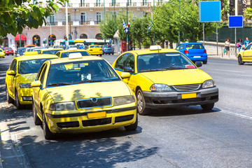 Yellow taxi in Athens