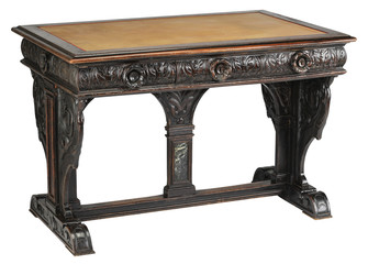 leather wood carved desk with clipping path.