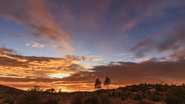 Colorful sunset timelapse over a meadow in Mount Laguna, California