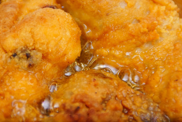 Close Up Chicken Frying In A Pan. Unhealthy Food Concept