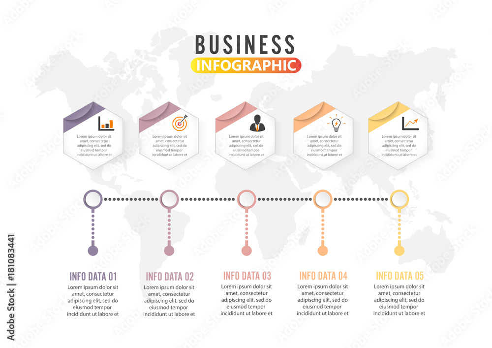 Aufkleber business data visualization. process chart. abstract elements of graph, diagram with 5 steps, option