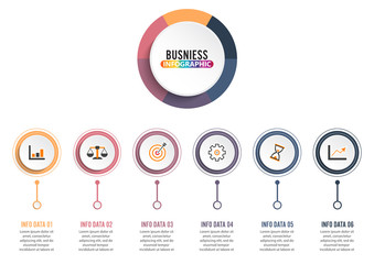 Abstract 3D infographic template with a six steps for success. Business circle template with options for brochure, diagram, workflow, timeline, web design. Vector EPS 10