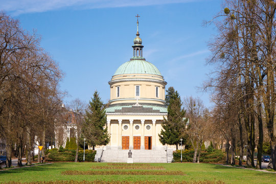 Poznan, Poland - April 1, 2017: View on church of St. John Vianney on blue sky background