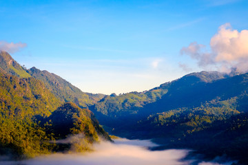 high mountains peaks range clouds in fog scenery landscape national park view outdoor