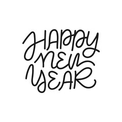 Happy new year lettering. Abstract monoline greeting lettering isolated on white background. 