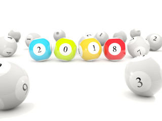 2018 New Year sign on lottery balls over white background