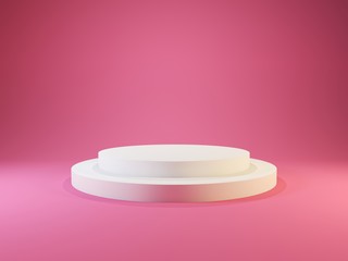 White empty pedestal with lights isolated on pink background