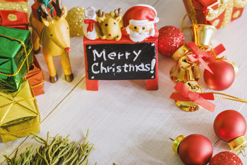 Christmas and happy new year decoration on wooden background,celebration theme happiness party