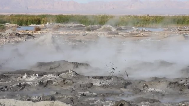 Violently active mud pots / mud volcanoes at the Salton Sea in California
